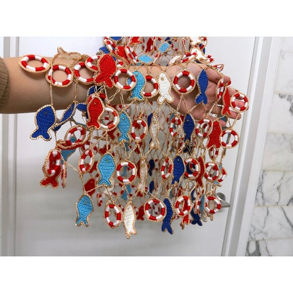 NWT My Beachy Side Poisson Knit Crochet Maxi Skirt Blue Fish Nautical Inner Tube - Picture 15 of 16